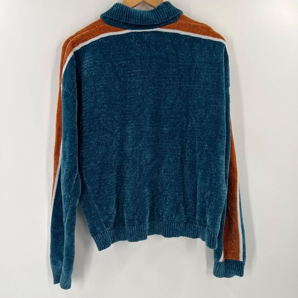 Urban Outfitters S Chenille 1/4 Zip Sweater Blue Colorblock Retro 90s Cozy - Picture 3 of 8